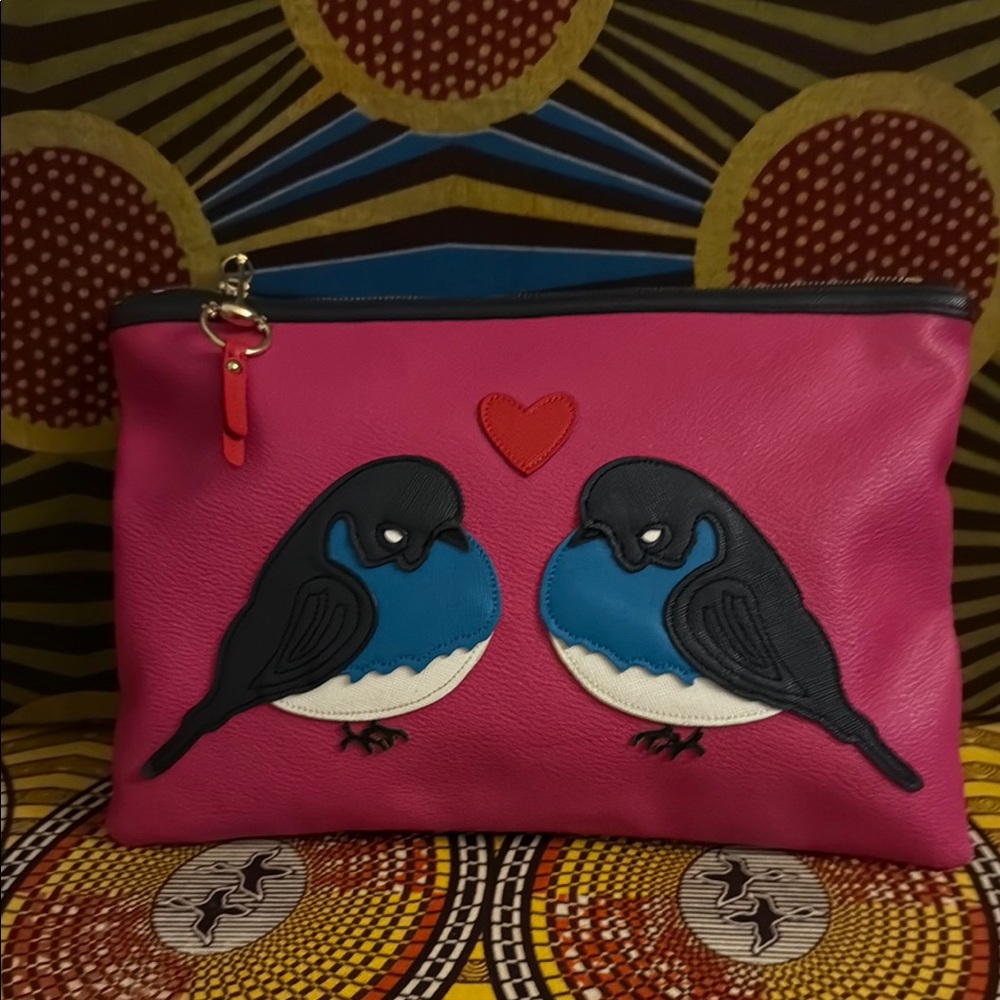 Pink Clutch with Bird Appliqué